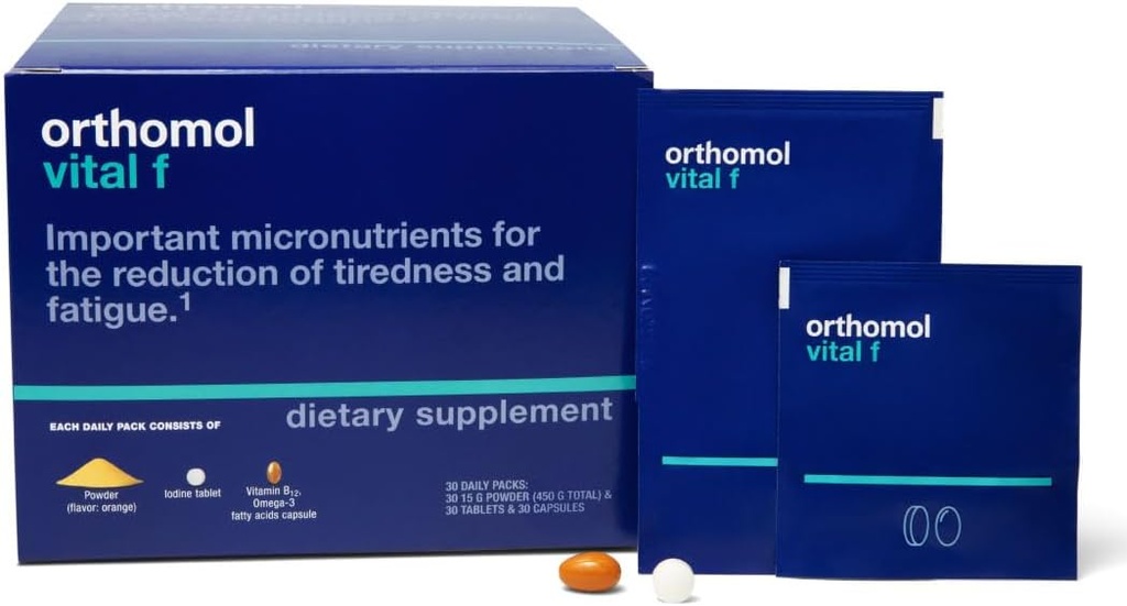 Orthomol Vital F Powder &amp; Tablet Packet, Women's Multivitamin, 30-Day Supply, Vitaminas A, B, C, D, E, K, Calcium, Iodine, Omega-3...