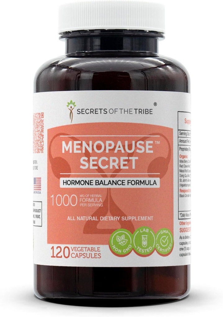 Secretos de la tribu - Secreto de la menopausia, Fórmula de equilibrio hormonal, Suplemento de hierbas Blend (120 cápsulas)