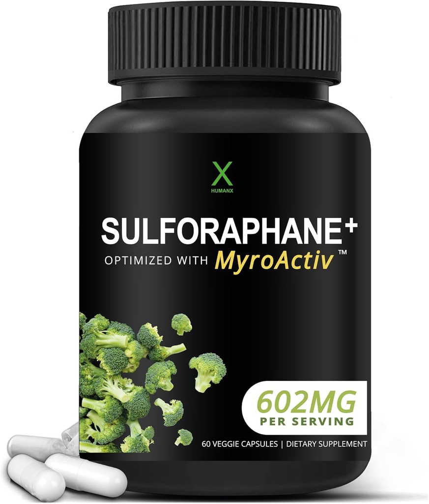 HUMANX Sulforaphane+ 602mg - USA Testado de terceros - Sulforafane con extracto de semilla de brócoli " Moringa - Apoya la producción de antioxidantes, la desintoxicación, " Salud celular - Suplemento de brócoli