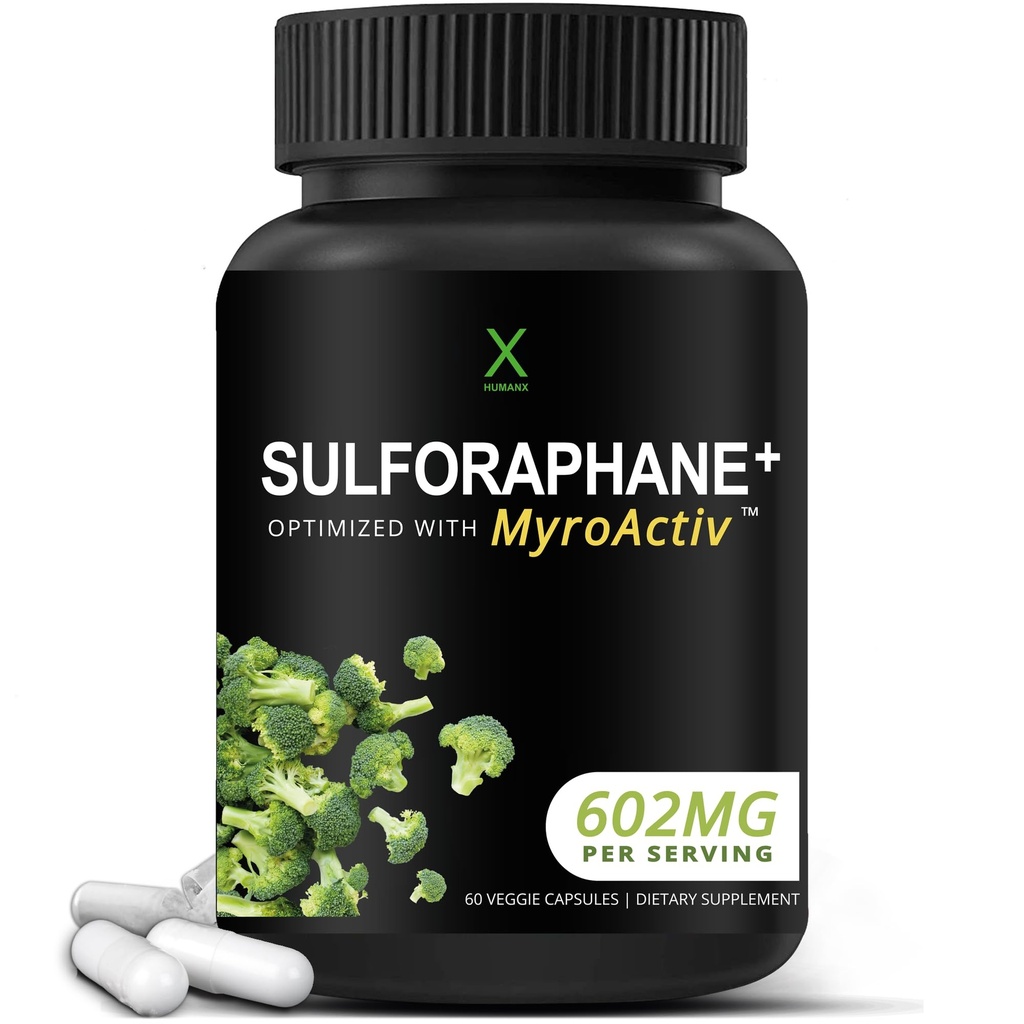 HUMANX Sulforaphane+ 602mg - USA Testado de terceros - Sulforafane con extracto de semilla de brócoli " Moringa - Apoya la producción de antioxidantes, la desintoxicación, " Salud celular - Suplemento de brócoli