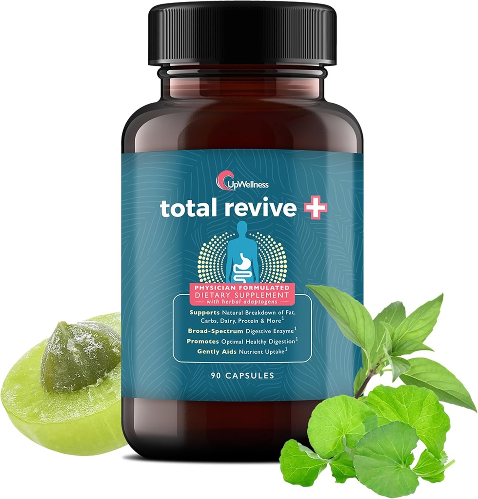 UpWellness Total Revive+ Enzymes Digestivos - Enzimas de amplio espectro para la salud digestiva - Apoya Gut Health y Absorción Nutriente - Fórmula de doctorado - 90 cápsulas