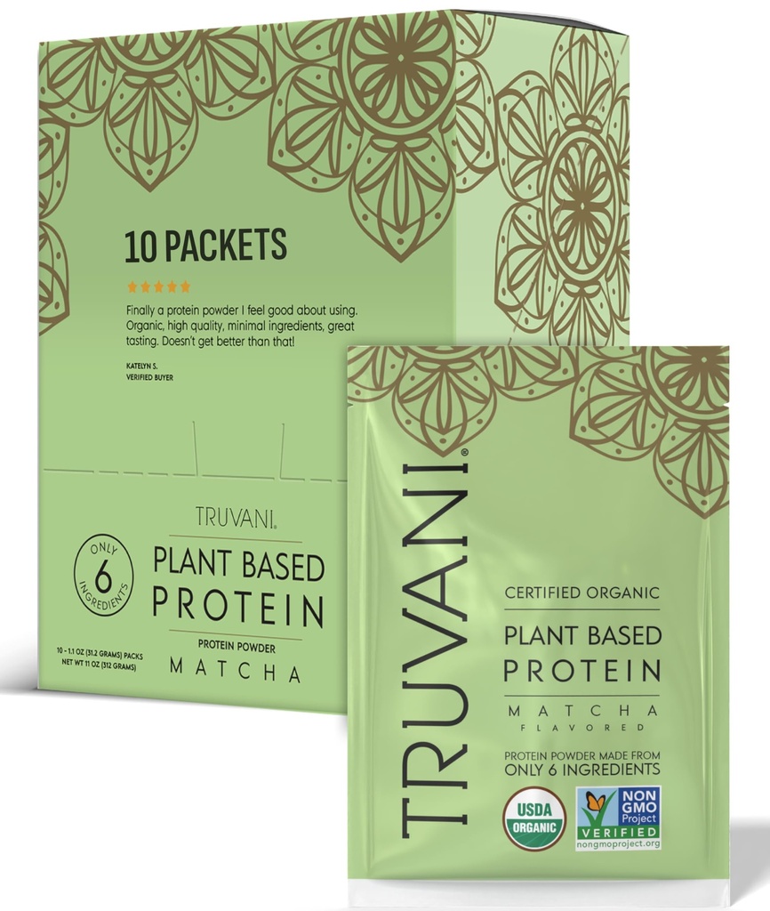 Truvani Vegan Pea Protein Powder ← Matcha ← 20g Orgánica Planta Basada Proteína Silencio Única Serving Travel Packets Silencio 10 Servings  Keto ← Gluten " Dairy Free TEN Low Carb TENIDO No Añadido Sugar