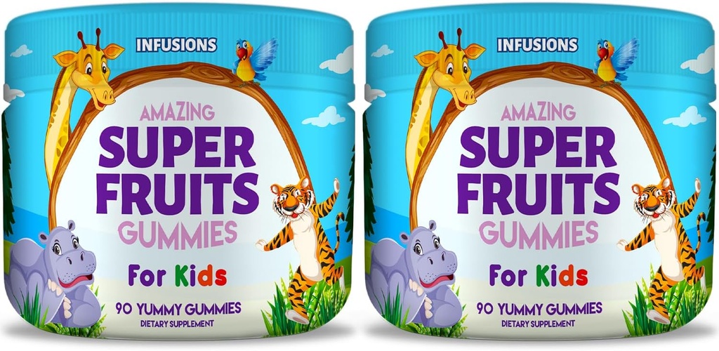Infusiones Super Fruit Gummies 180 Conde w/Vitamin A,C,E + Zinc – Silica orgánica, Antioxidante Blend – Vegan Friendly - Gluten Free - Non-GMO - 2 Pack