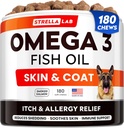 StrellaLab Omega 3 para perros - (180Ct) Fish Oil Treats - Alergía &amp; Itch Relief Skin &amp; Coat Suplemento - Dry Itchy Skin, Anti Shedding & Hot Spots Tratamiento - Pet Salmon Oil Chews - Ahumado Salmón Flavor