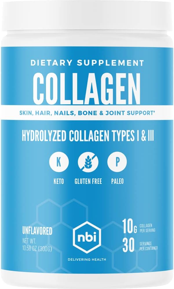 NBI Desenflavorado, colágeno péptidos Polvo, Paleo- y Keto Friendly, Tipo I y III Collagen hidrolizado, Suplemento Aminoácidos, Dairy Free, Soy Free, Gluten Free