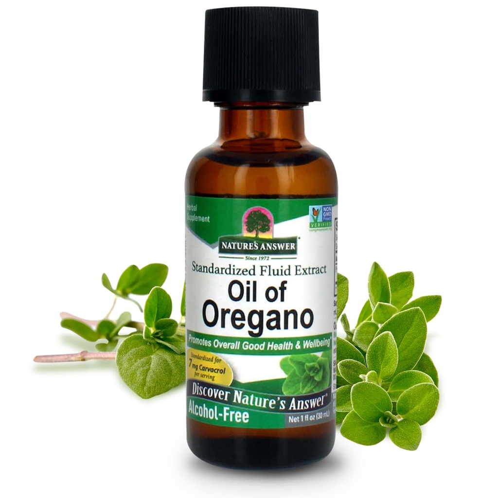 Respuesta de la naturaleza Óleo de orégano Hoja tóxica Apoyos Función Intestinal y Digestiva Salud y Bienestar general Promociona Buena Salud y Bienestar TENIDO Gluten-Free, Alcohol-Free &amp; No Preservatives 1oz