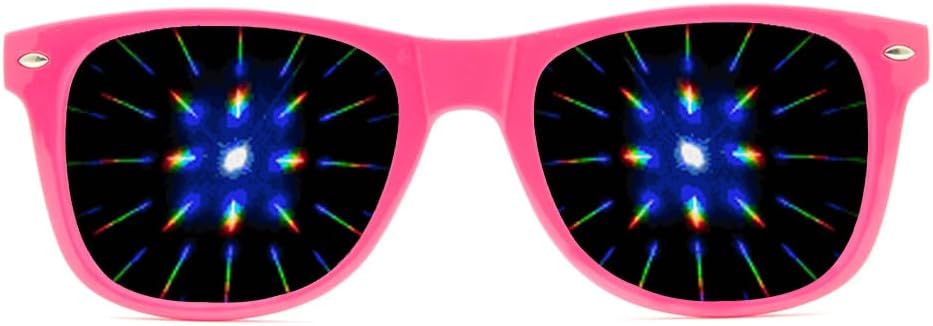 GloFX Ultimate Diffraction Glasses - Rosa - 3D Prism Rainbow Effect - Great Edm, Festival, Concert, Fireworks, Christmas Lights, y Rave Accessory - Pink Frames