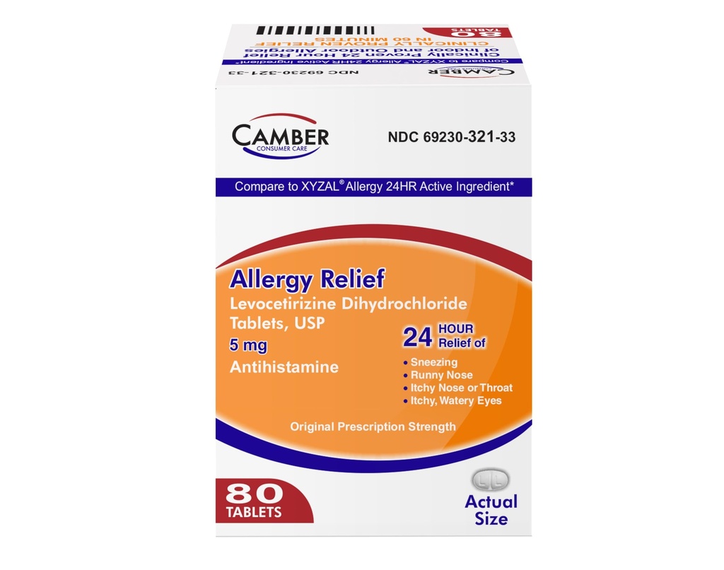 Camber Consumer Care Levocetirizine Dihydrochloride 5mg Antihistamine Tablets, Compare to Xyzal Active Ingredient, Allergy Relief Medicine (80 Count)