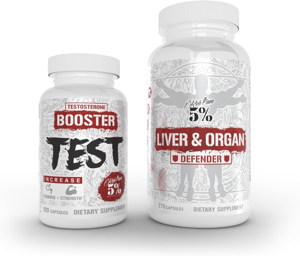 5% Nutrición 2-Stack tención Liver & Organ Defender with NAC + Test Booster ¦ Liver, Kidney, & Heart Support + Testosterone, Muscle Builder, Male Vitality, Energy &amp; Stamina
