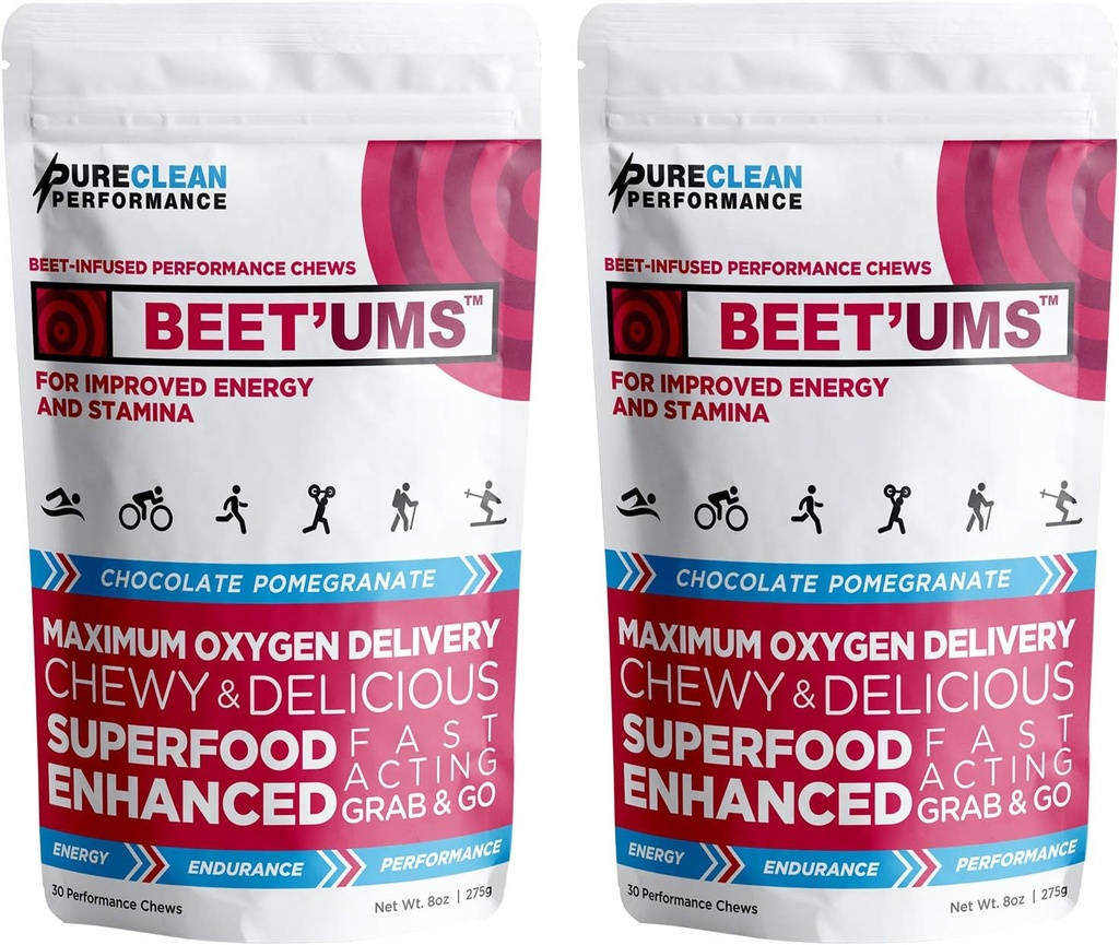 BeET'UMS Beet Chews - Premium Organic Beet Juice Powder Suplemento - Nitric Oxide Energy &amp; Blood Flow Circulation Support - Real Chocolate Pomegranate Health Chews with 7 Superfoods (2)