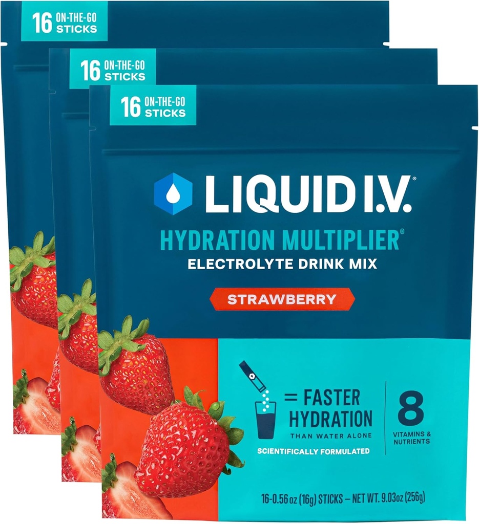 Multiplicador de hidratación I.V.® Líquido - Fresa Silencioso Electrolyte Powder Drink Mix Silencio 3 Pack (48 Servings)