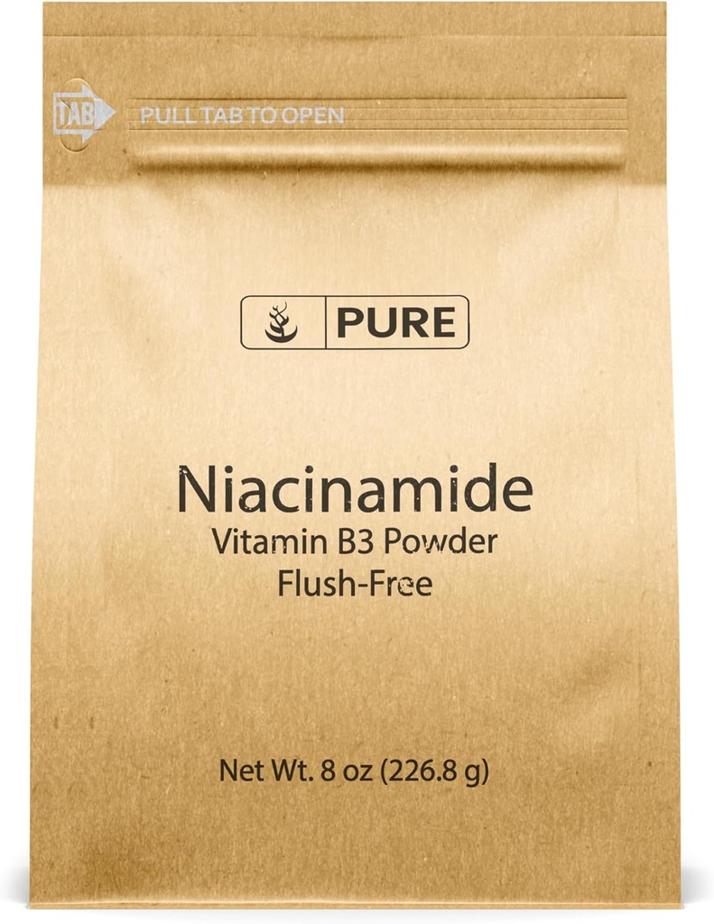 PURE ORIGINAL INGREDIENTES Niacinamida (8oz) Vitamina libre de fluidos B3 Polvo, Suplemento dietético