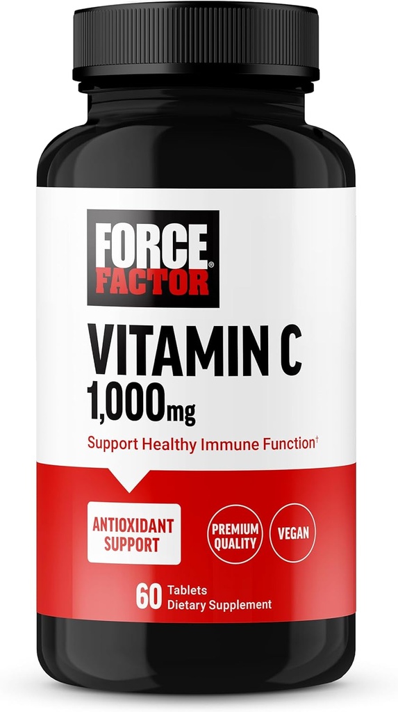 FORCE FACTOR Vitamina C 1000mg Apoyo Inmunitario Suplemento, Vitamina C Suplemento Inmunity Vitaminas Plus Antioxidante Apoyo, Calidad Premium, Vegan, 60 Tablas de vitamina C