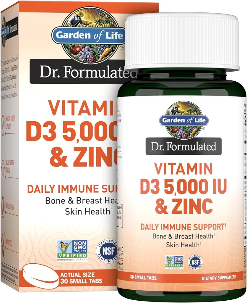 Jardín de la vida quercetina Zinc Una vez diario inmune suplemento de soporte con vitamina D3 para la salud del hueso, la salud del pecho &amp; la salud de la piel - Dr Formulado – Gluten Gratis, No GMO – 30 Mini Tabs