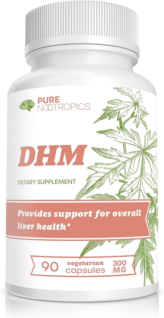 Pure Nootropics Dihydromyricetin (DHM) 300 mg Capsules  Hovenia Dulcis Extract ← 90 Veg Cap Value Pack ← Asistencia para la salud de los seres vivos después del alcohol Apoyo Silencioso
