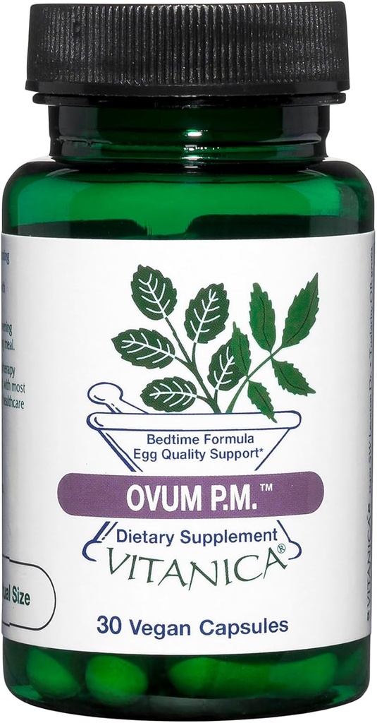 Vitanica Ovum P.M. - Calidad del huevo Apoyo con vitamina D3, ácido lipoico alfa " Melatonina - Funciona mejor con Ovum A.M. - Suplemento dietético herbal para la salud de las mujeres - Pro Logo - 30 cápsulas veganos