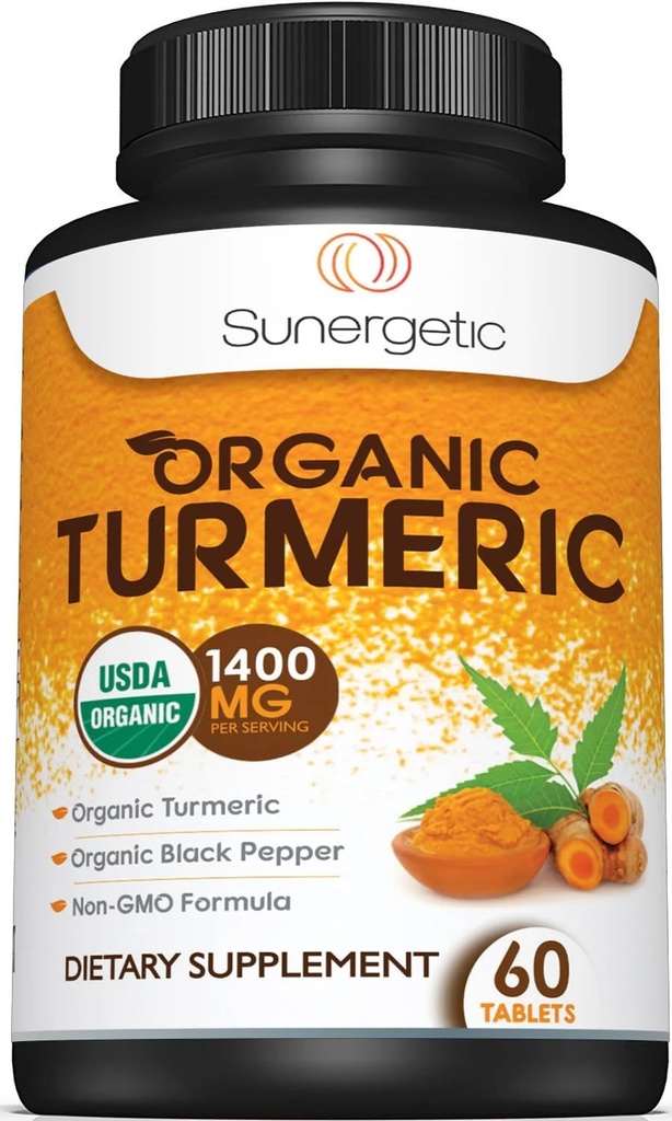 USDA Certified Organic Turmeric Supplement – Includes Organic Turmeric &amp; Organic Black Pepper – 1.400mg de Turmeric por Serving - 60 Cuenta (Pack of 1)