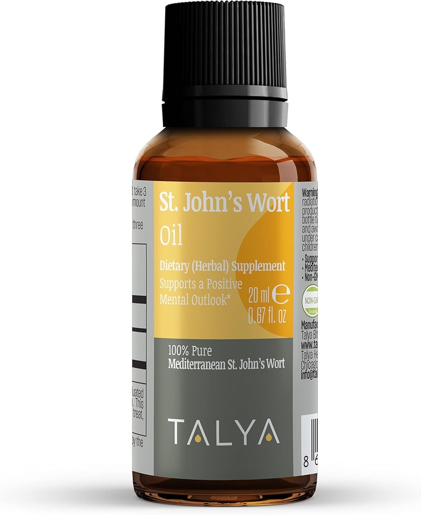 TALYA St. John’s Wort Oil 0.67 fl. oz TEN 100% Puro &amp; Natural Liquid Drop ← Suplemento dietético para el equilibrio positivo de humor y emocional  durable Cuerpo, Skin &amp; Hair Care