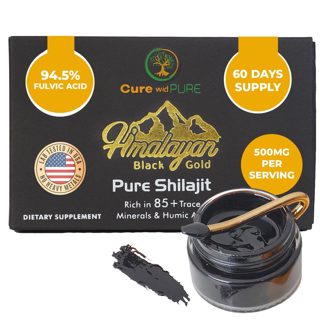 Cure wid Pure Himalayan Shilajit for Men & Women – 94.5% Fulvic Acid Resin, 500 mg 60 Servings – USA Lab-Tested Organic Adaptogen for Energy, Vitality & Hormonal Balance