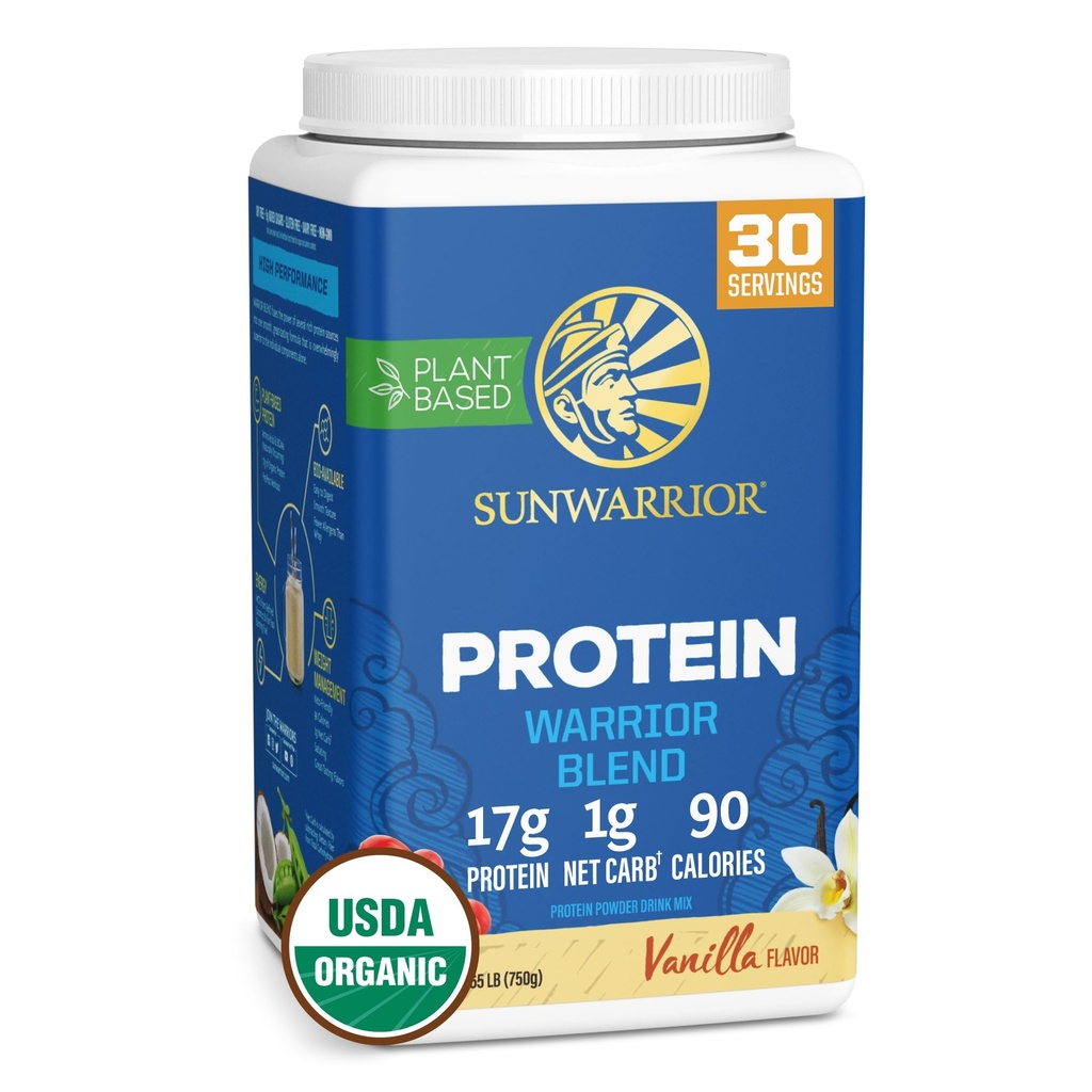 Sunwarrior Vegan Protein Powder Organic Plant-Based Protein  BCAA Amino Aminoácidos Hemp Seed Plant Protein ← Soy Free Dairy Free Gluten Free Synthetic Free Non-GMO ← Vanilla 30 Servings ¦ Warrior Blend