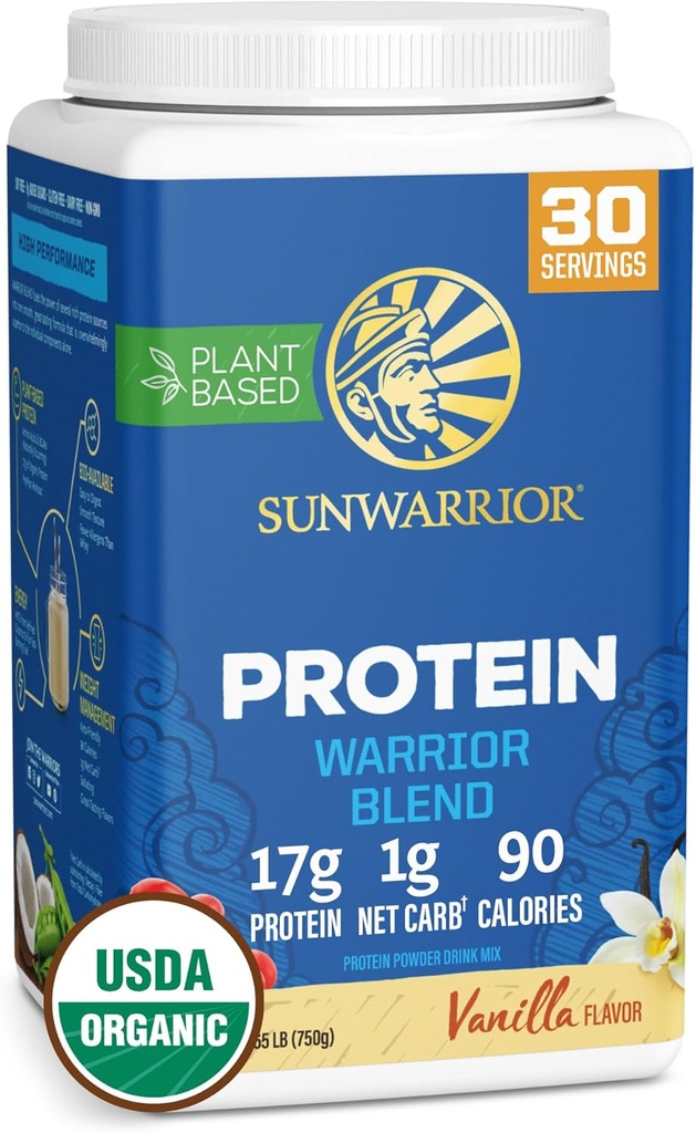 Sunwarrior Vegan Protein Powder Organic Plant-Based Protein  BCAA Amino Aminoácidos Hemp Seed Plant Protein ← Soy Free Dairy Free Gluten Free Synthetic Free Non-GMO ← Vanilla 30 Servings ¦ Warrior Blend