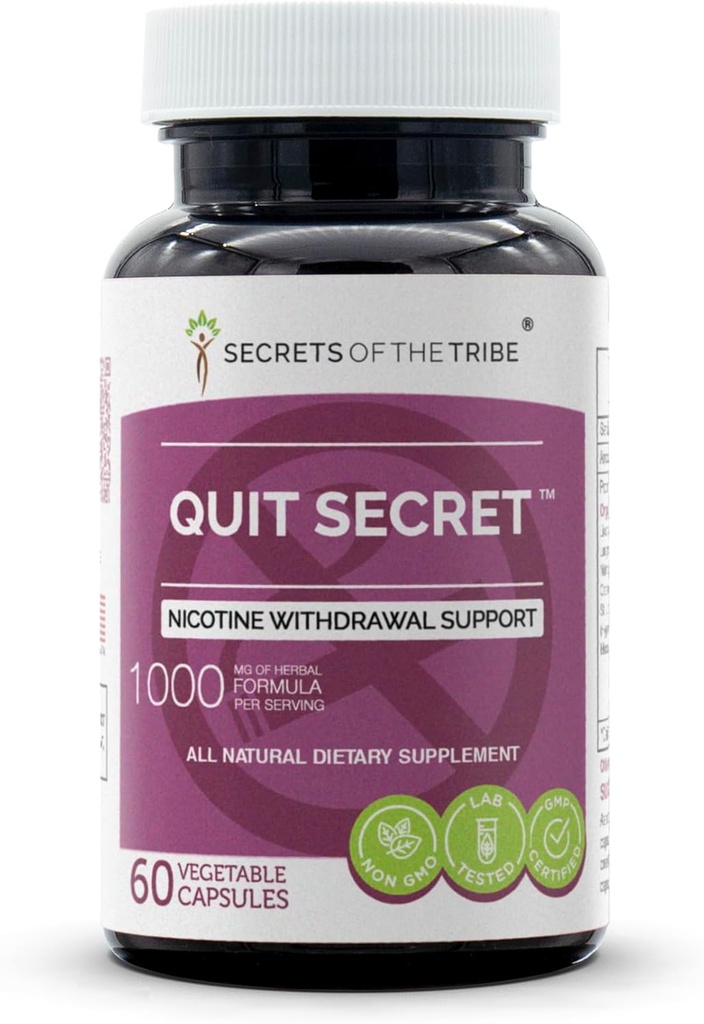 Secretos de la Tribu - Quit Secret, Nicotine Retirada Apoyo, Herbal Suplemento Blend (60 cápsulas)