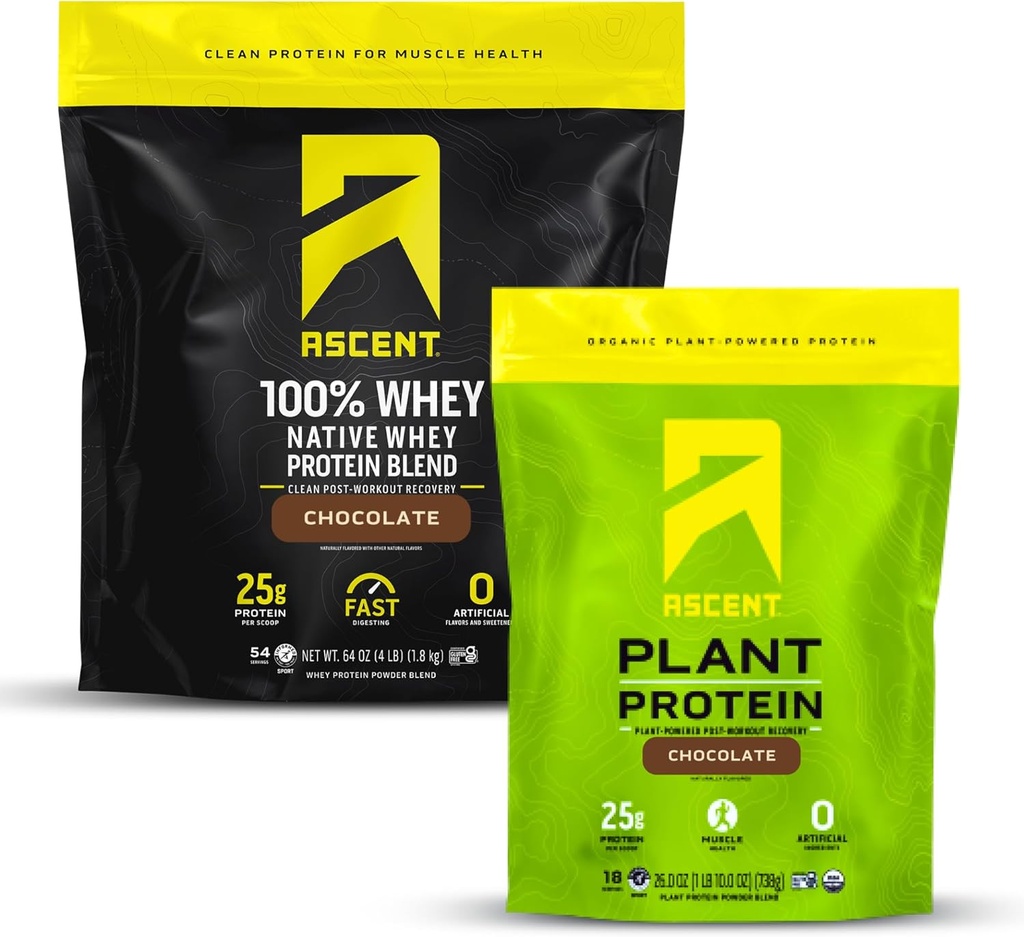 Ascent Whey 4 lb + Plant Protein Powder 18 Servimientos - Chocolate