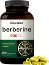 NatureBell Berberine Suplemento 500mg tención 300 cápsulas vegetales, 97% Pura Berberina HCL – 5:1 Extracto de raíz – Planta base, Vegan, No GMO