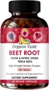 Orgánica Veda Beet Root Triple Reds Flow & Nitric Oxide Suplemento, 20:1 Extracto - Altos Nitrates Suplementos con Super Red Foods Beetroot, Pomegranate, Red Spinach Extract, 60 cápsulas