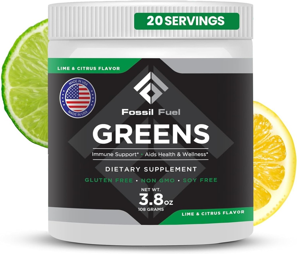 Fossil Fuel Super Greens Powder Premium Superfood ← 40+ Nutrientes Ecológicos viv Green Veggie Whole Foods, Wheatgrass, Spirulina, Kale for Energy, Gut Health, Detox Cleanse (20 Servings)
