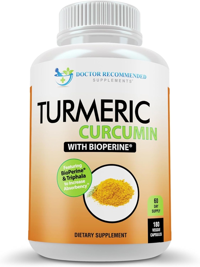 Suplemento de la Curcumina Turmérica - 2250mg/d - Veggie Caps - 95% Curcuminoides con Pepper Negro Extracto (Bioperina) - 750mg cápsulas - 100% orgánico - Turmérico más potente (180 conteo)