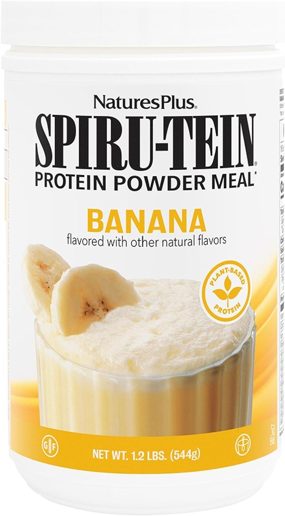 Natures Plus SPIRU-TEIN, Banana - 1.2 lbs - Afeitado de proteína de base vegetal - No GMO, Vegetariano, Gluten Gratis - 16 Servings