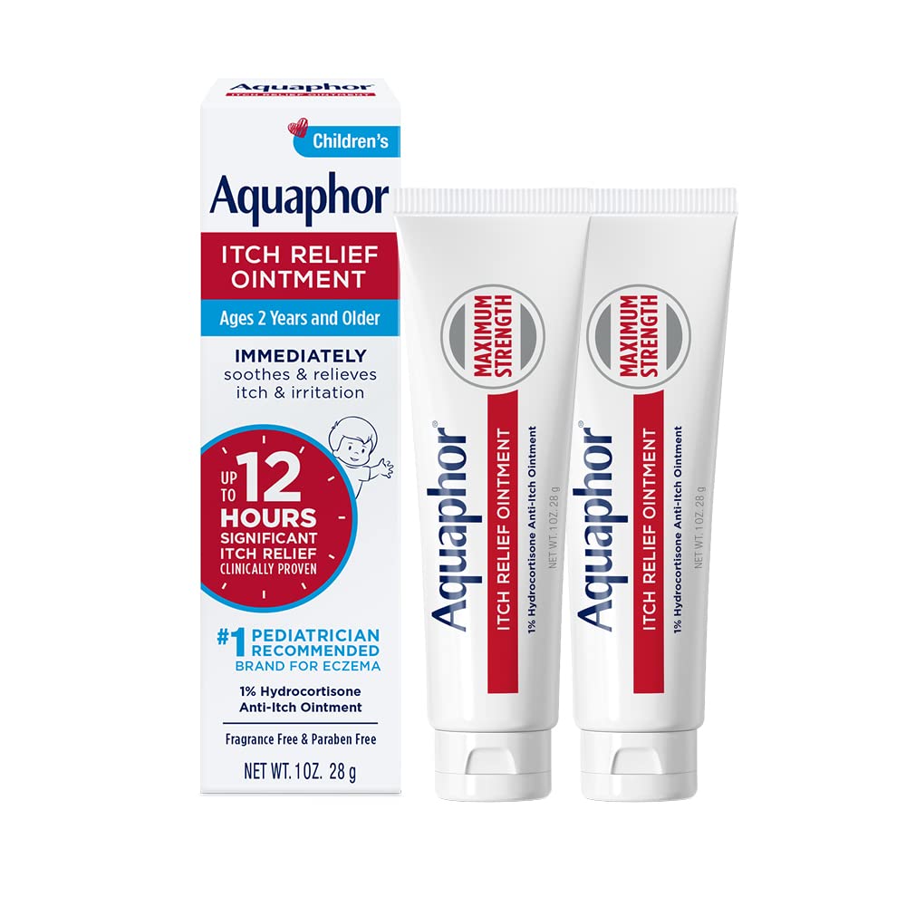 Aquaphor Umbral de Alivio de Itch infantil, 1% de Hidrocortisona Anti Itch ungüento para Irritación de la piel, Insect Bites, Psoriasis, Skin Rashes Eczema & Veneno Ivy, Fragancia Gratis, 1 Oz Tube, Pack de 2