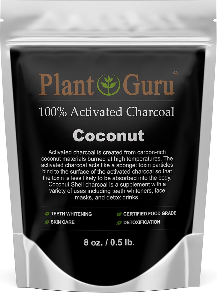 Powder de carbón activado 8 oz. Coco - Grado de alimentos Kosher Non-GMO - Blanqueamiento de dientes, Máscara facial y fabricación de jabón. Promueve la desintoxicación natural y ayuda a la digestión