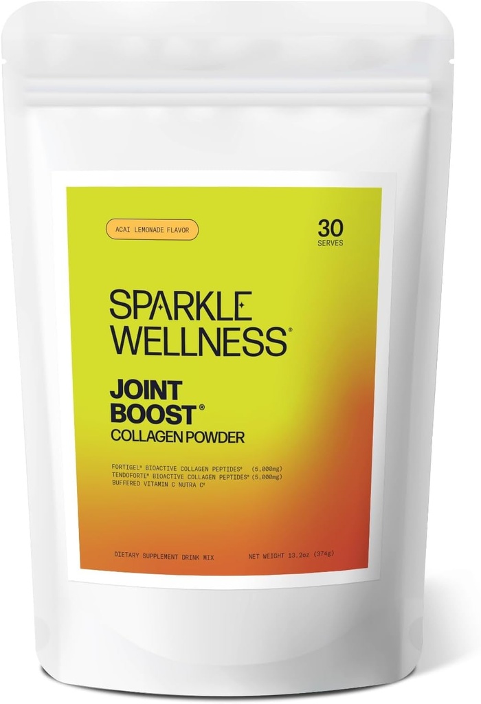 Sparkle Wellness FORTIGEL " TENDOFORTE Collagen Peptides viv Collagen with Calcium Ascorbate Vitamin C to Support Joint Mobility, Tendon " Ligament Health ← Joint Boost (Acai Lemonade) [30-Serves]