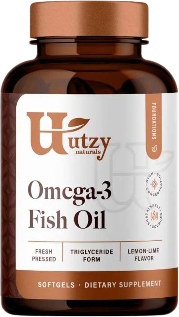 Utzy Naturals Omega-3 Fish Oil ← 800 mg Omega-3 Silencio con EPA y DHA Silencio Natural Lemon Flavor  120 Softgels