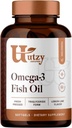 Utzy Naturals Omega-3 Fish Oil ← 800 mg Omega-3 Silencio con EPA y DHA Silencio Natural Lemon Flavor  120 Softgels