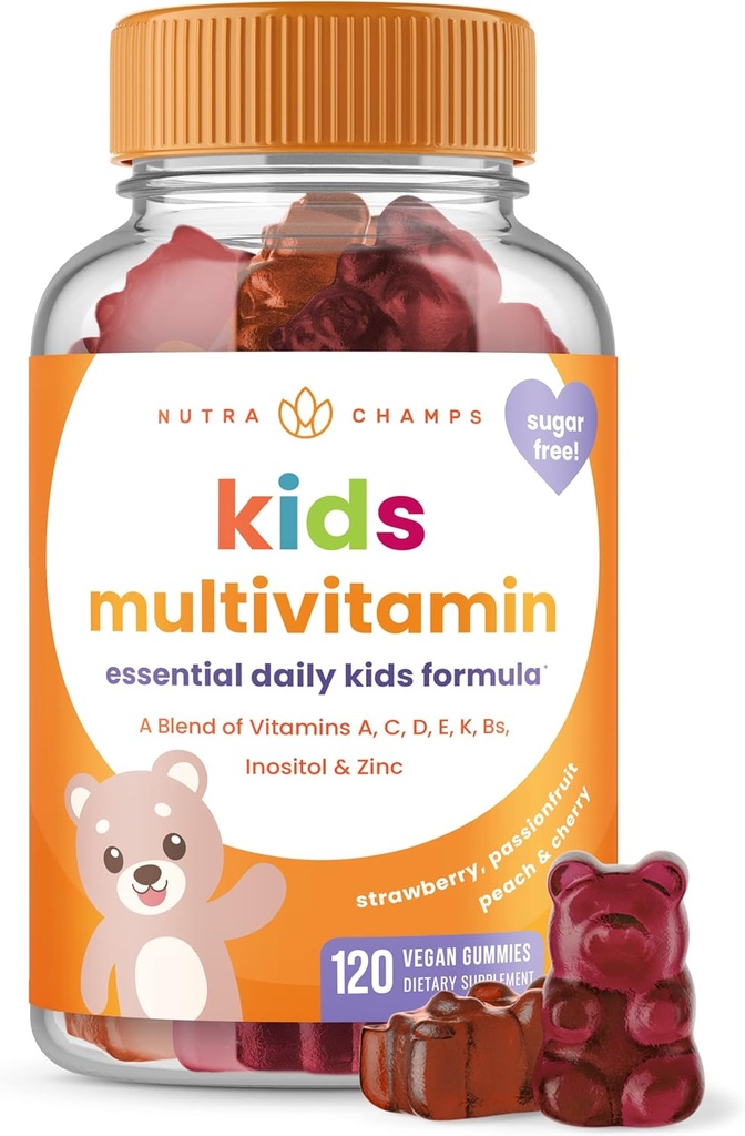 NutraChamps Kids Multivitamin Gummies ← Sugar Free 120 Gummy Vitamins for Kids ← Vegan &amp; Non-GMO ← Strawberry, Passionfruit, Peach & Cherry