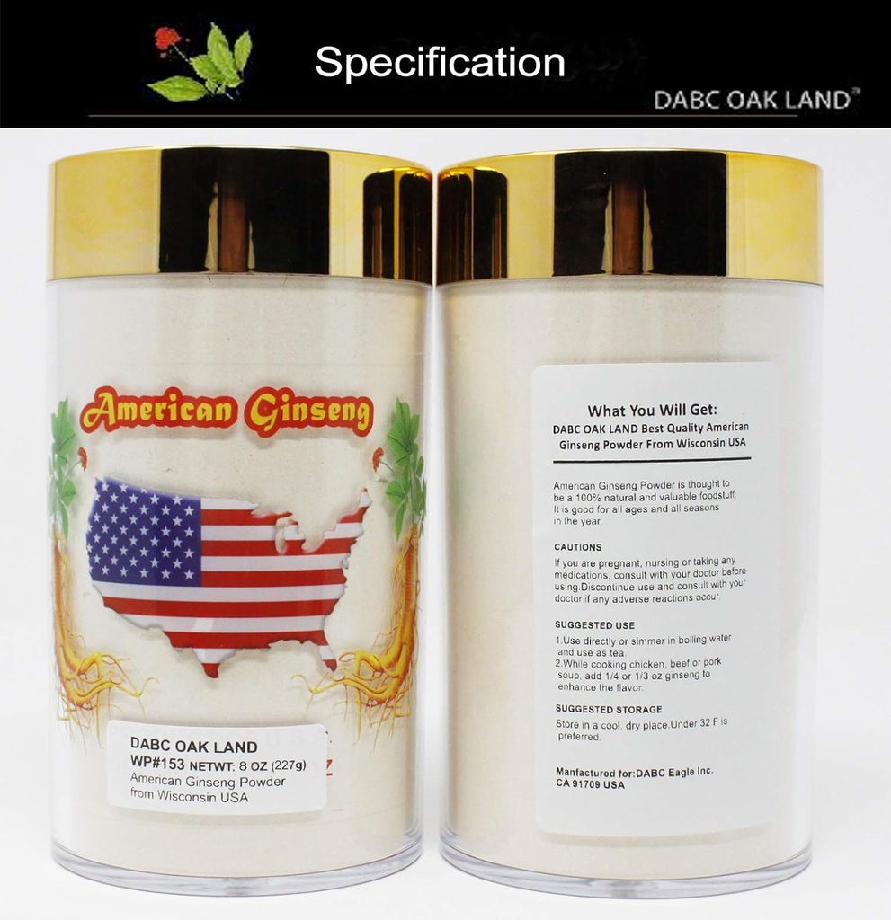 American Ginseng Root Powder de Wisconsin, DOL American Wisconsin Ginseng Secciones Root for Tea Water, Shakes 0160 (8 Ounce Ginseng Root Powder)