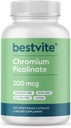 BESTVITE Chromium Picolinate 200mcg (250 cápsulas vegetarianas) - No Stearates - No Dicalcium Phosphate - Vegan - Gluten Free - Non-GMO