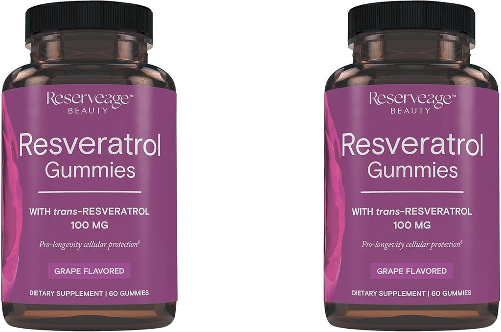 Reserva Belleza- Resveratrol Gummies 100 mg, Suplemento Antioxidante para la Salud del Corazón, Suplemento Antioxidante Apoyos Envejecimiento Saludable, Vegan - 2 Pack