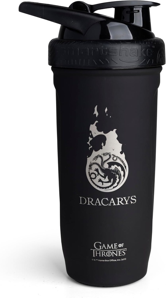 Smartshake Reforce Stainless Steel Game Of Thrones Dracarys, Shaker Bottle (900 ML /30oz) | Lightweight Resistance Sports Shaker Bottle with a Soft Lid | Leakproof, BPA Free & DEHP Free