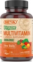 DEVA Vegan Iron-Free Multivitamin &amp; Mineral Suplemento, Green Food Blend, Spirulina, Clorella, Ashwagandha, Broccoli, 90 Coated Tablets