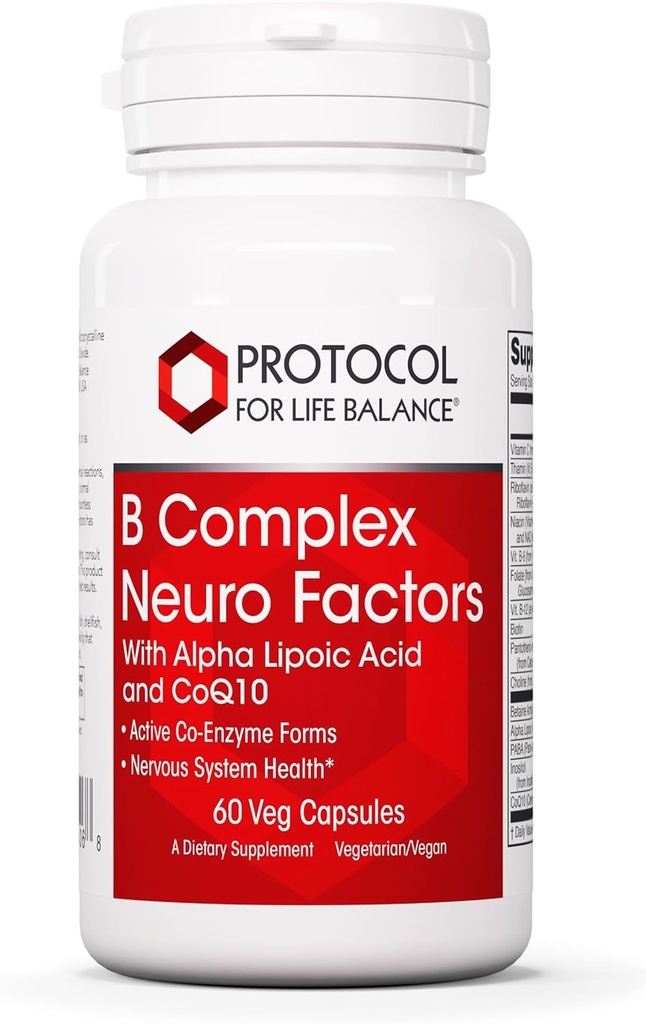 PROTOCOLO PARA LA VIDA BALANCE B Complejo Factores Neuro - con Vitamina C, Ácido Alfa-Lipoico, CoQ10, y Más - 60 caps.
