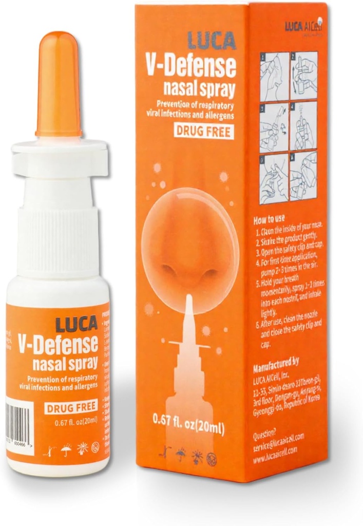 LUCA V-Defense™ Nasal Spray with Lambda Carrageenan, Menthol, and Eucalyptol – Drug-Free Nasal Congestion Relief – Moisturizes Nasal Passages and Reduces Contaminant Adhesion – 0.67 fl oz (200 Sprays)