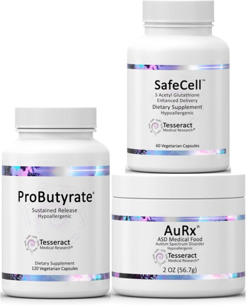 Tesseract Medical Research ProButyrate Gut Health Supplement &amp; SafeCell S-Acetyl Glutathione Supplement &amp; AuRx Autism Spectrum Medical Food Powder