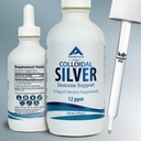 Nano Colloidal Plata Líquido para Soporte Inmuno, 12 PPM Deionizado Plata, 4 botella de vidrio Oz con gotero de medición, 24 piezas
