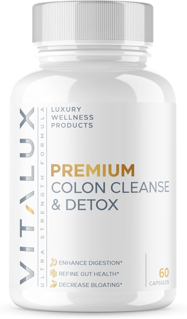 VITALUX ← Anterior #1 Rated Premium Colon Cleanse " Detox ← Enhance Digestion, Gut Health, Decrease Bloating ← Ultra Dosed Formula w/ 10 Powerful Ingredients ← 3rd Party Tested + USA Made - 60 cápsulas