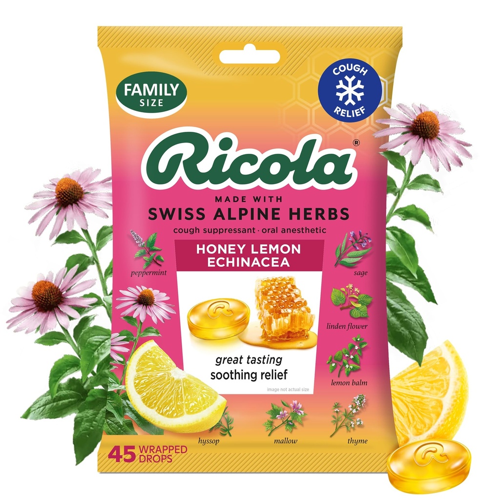 Ricola, Throat Drops Echinacea Honey Lemon, 45 Count
