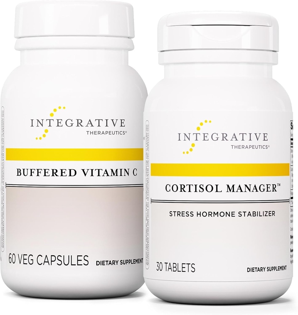 Integrative Therapeutics Bundle with Cortisol Manager, 30 Tablets - Buffered Vitamin C Capsules 1,000 mg, 60 Vegan Capsules - Stress Supplement with Ashwagandha* - Immune Supplement with Antioxidants*